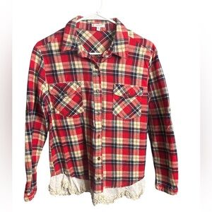 Jodifl Flannel Shirt with Lace Hem